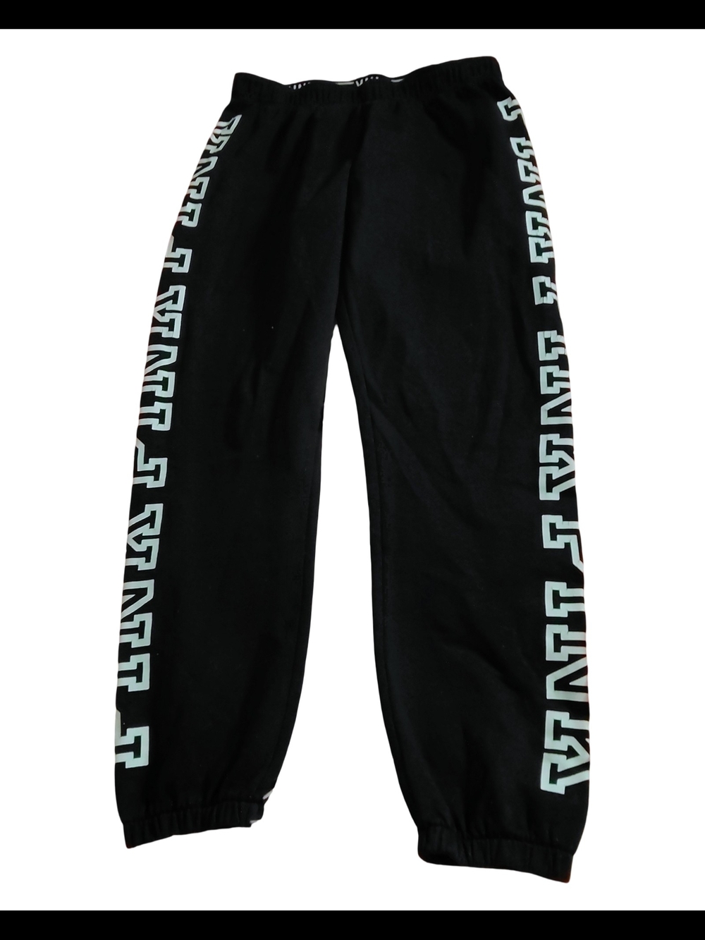 PINK Victoria's Secret Black Track Joggers with White Side Logo VS Pink